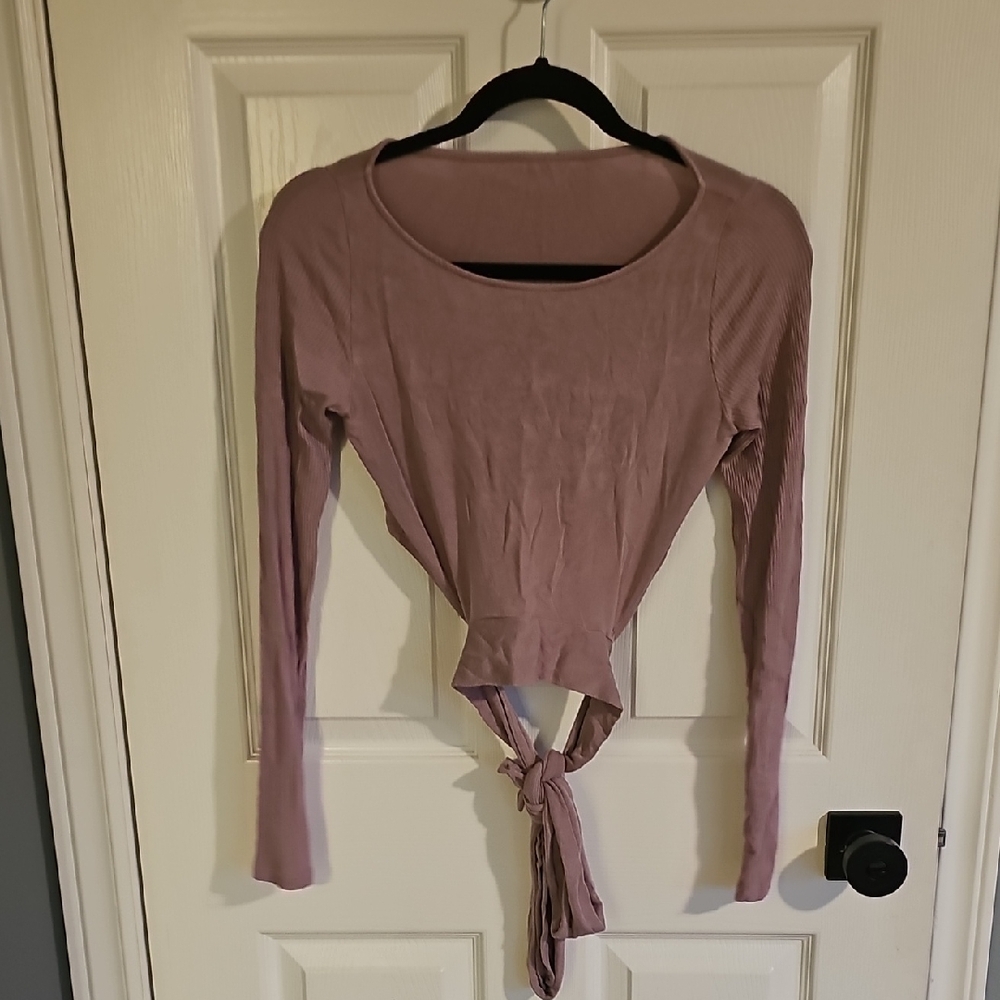 ALO Yoga Dusty Pink Tie-Front Long Sleeve Top